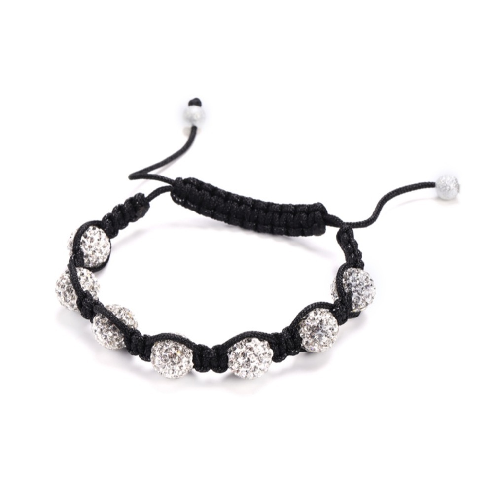 White Crystal, Brass Ball Shamballa Style Bracelet